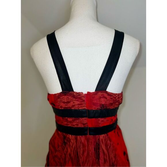 100% Silk Low Cut Red Gown Midi Dress Ruffle Hem Women’s XS - Picture 5 of 11